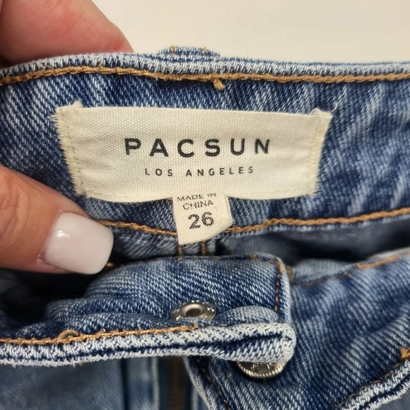 PACSUN Medium Wash Denim Zip Front Mini Skirt Sz 26 - Picture 5 of 10